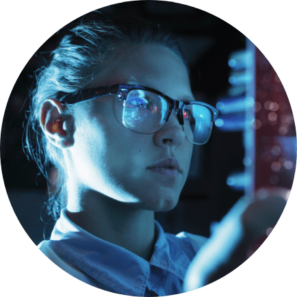 Female tech worker wearing glasses