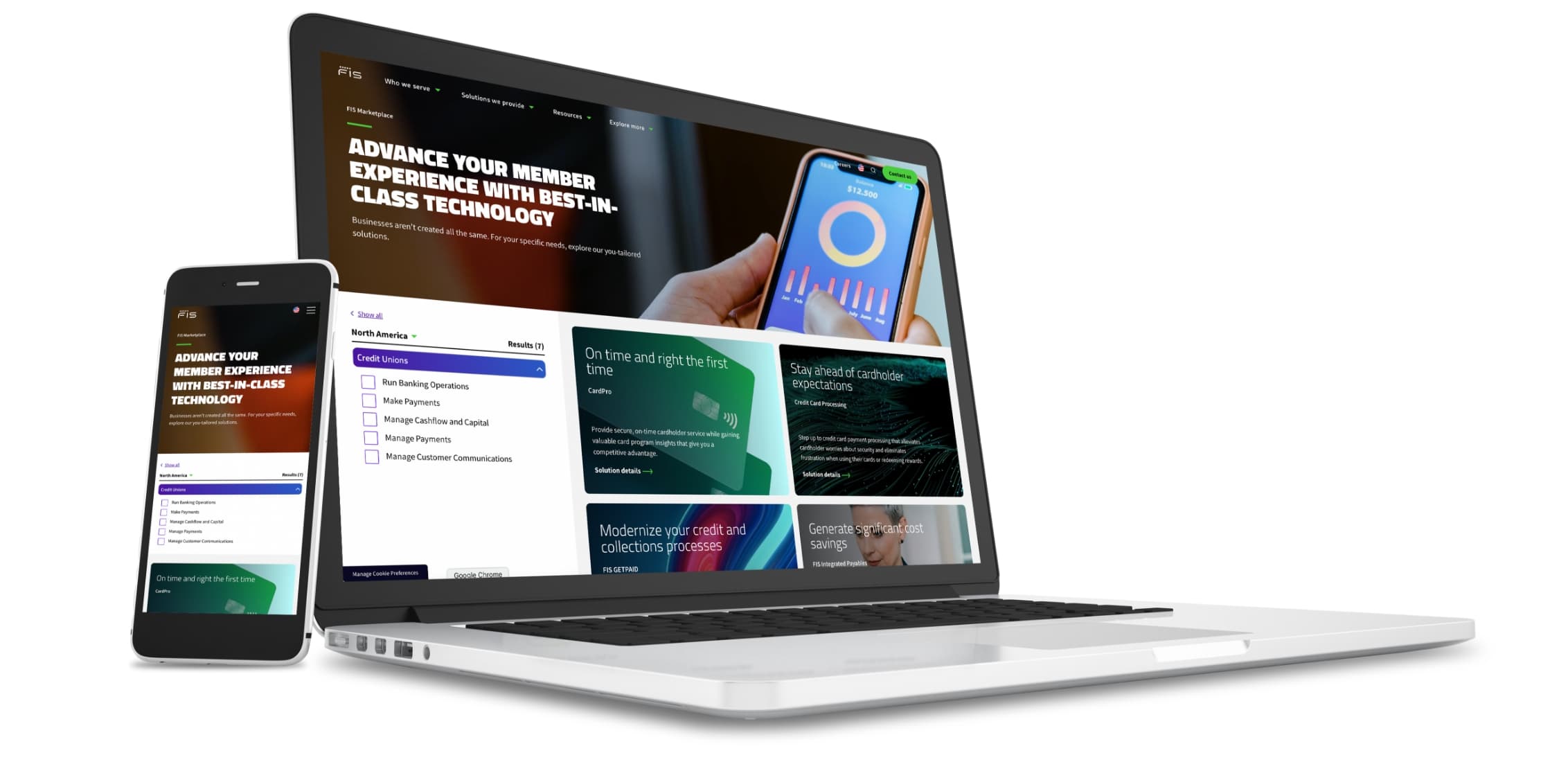 Smartphone and laptop showing the FIS Marketplace graphs