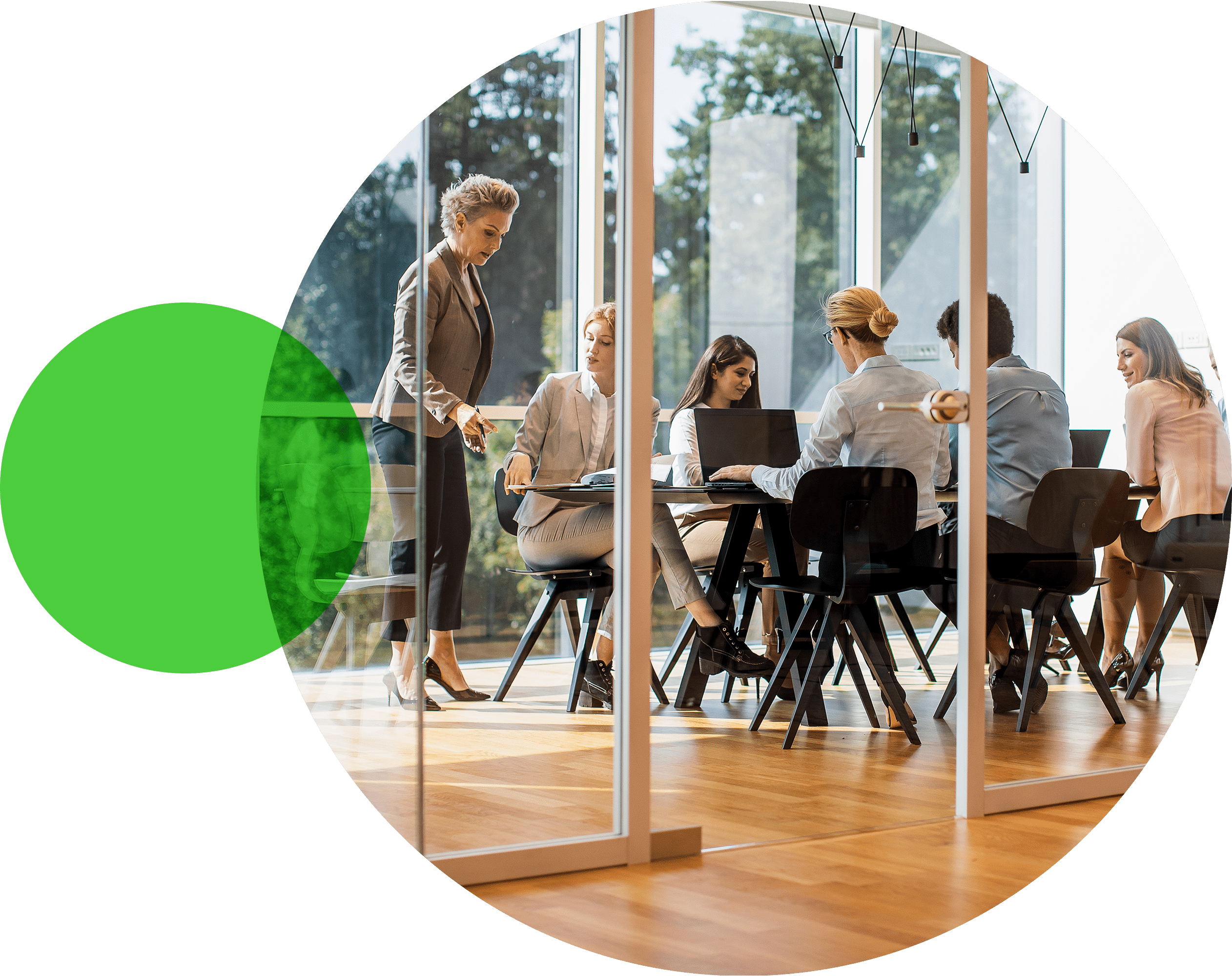 Smiling woman in conference room