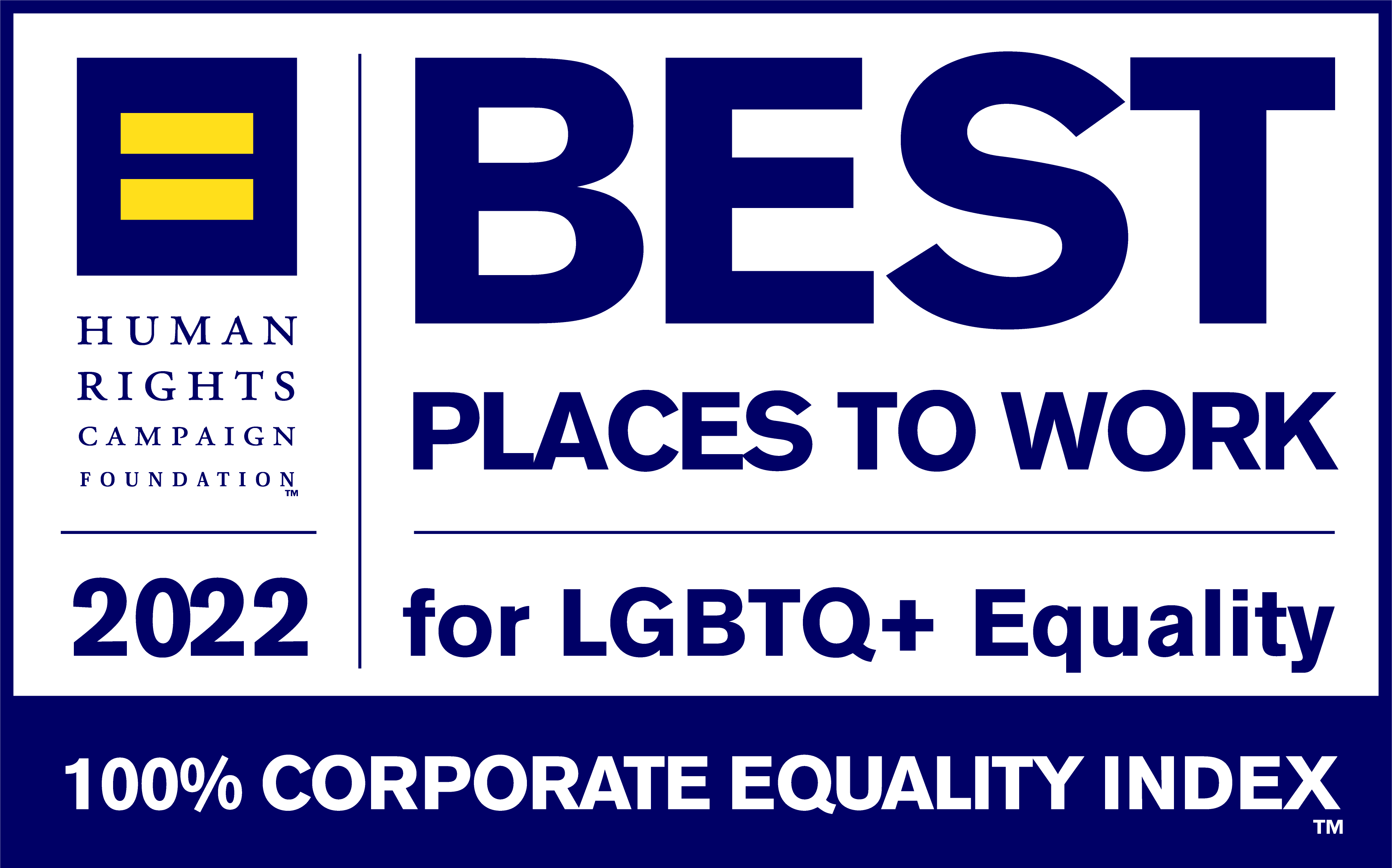 Best Places to Work 2022 for LGBTQ+ Equality 100% corporate equality index