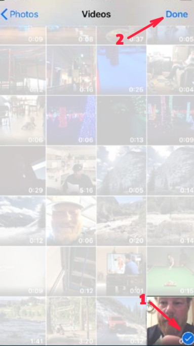 Select your video file(s) then tap done