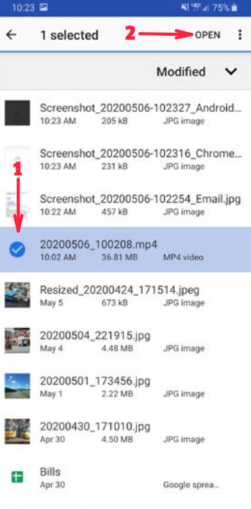 Select your mp4 file and tap open
