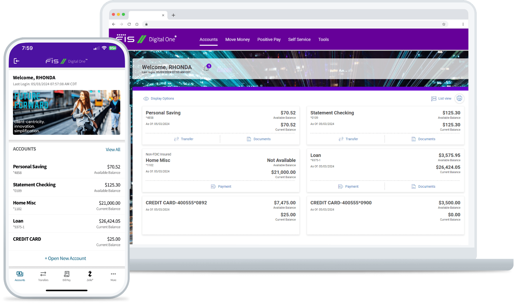 image of a smartphone and tablet displaying the FIS Digital One application